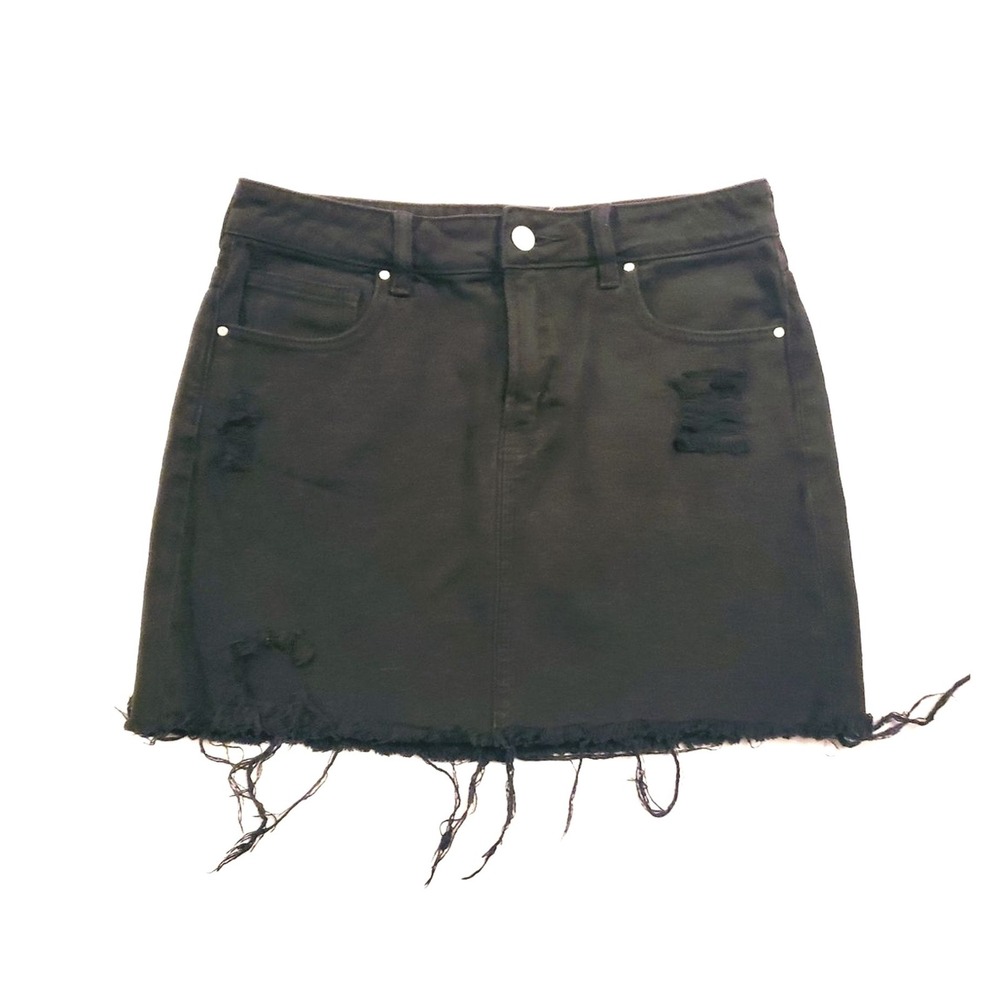 Pacsun 26 Black Denim Mini Skirt Jean Ripped Frayed